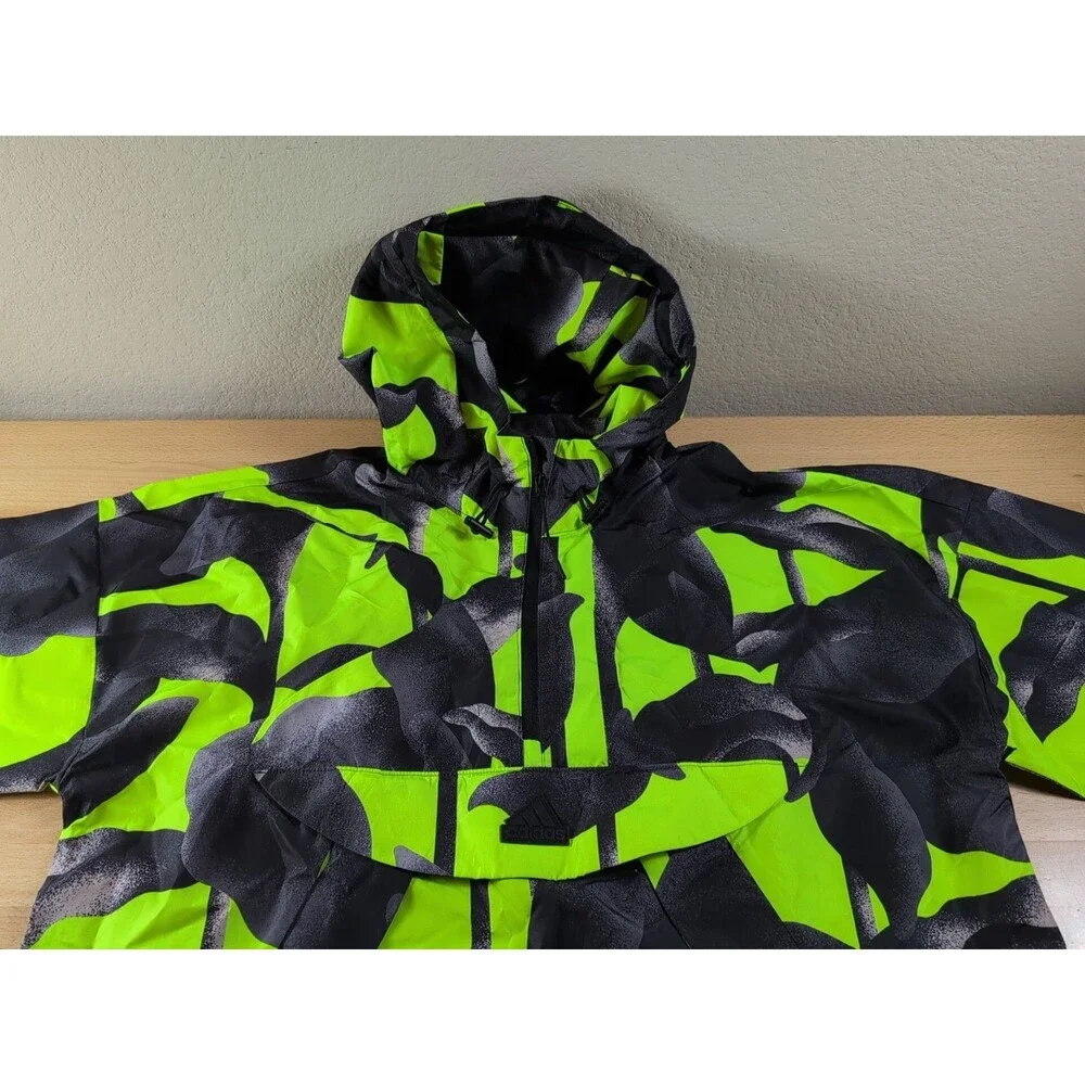 Adidas Windbreaker Jacket Mens Medium Green Camo Hooded 1/4 Zip Pullover IJ5597